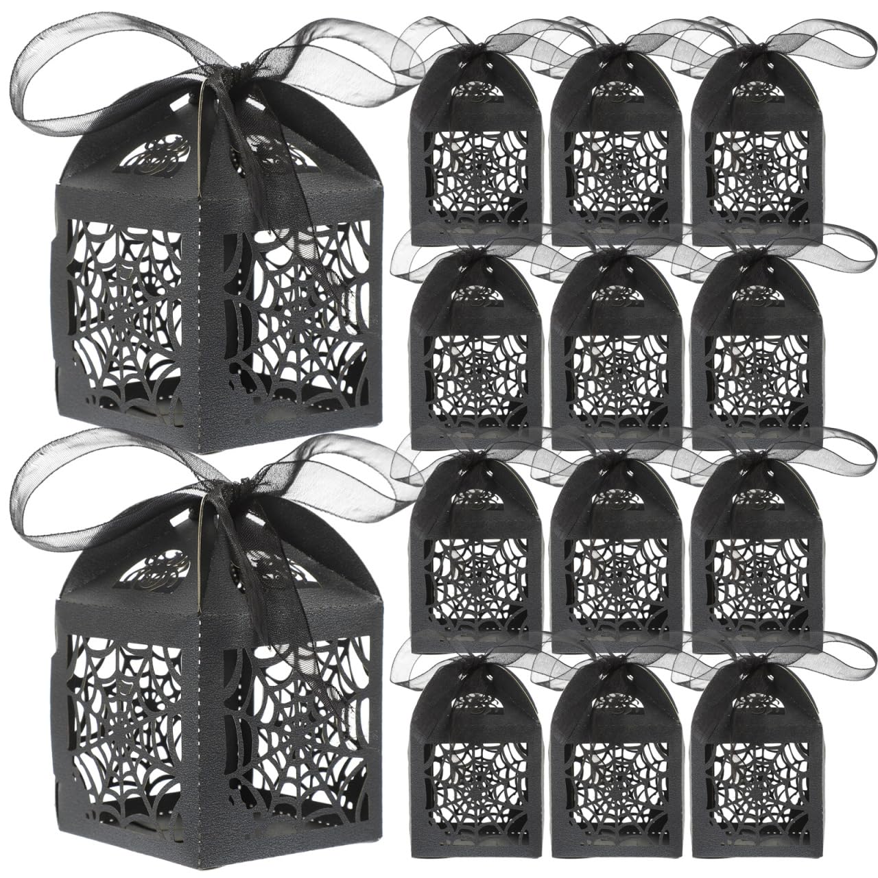 BESTOYARD Halloween Hollow Die-Cut Candy Boxes with Ribbon - Wedding Favor Boxes for Party Treats and Packaging 8.27 X 4.53 Inches 50 Pieces