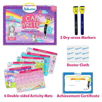 Skillmatics I Can Write Unicorns - Reusable Preschool Learning Activities, Educational Toy and Game, Back to School Supplies, Gifts for Students, Kids, Toddlers Ages 3, 4, 5, 6