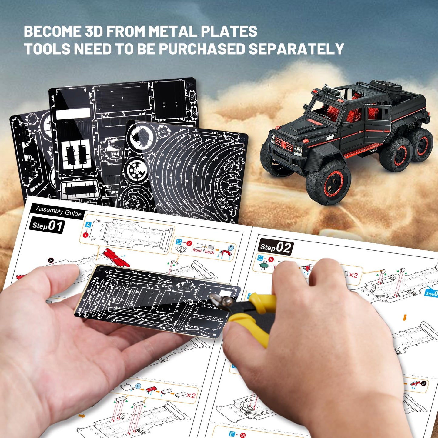 Piececool 3D Metal Puzzles for Adults, Luxury Model Truck 6X6 Off-Road Vehicle SUV Model Kit to Build for Men Hobbies Great Birthday Gifts