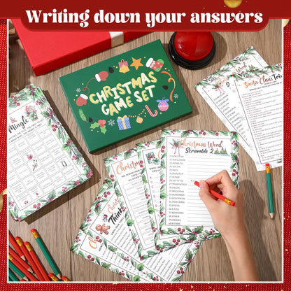 Fullhawl 124 Pcs Christmas Trivia Games Cards with Buzzers and Answer Pencils Bulk Christmas Family Game Cards for Adults Friends Large Group Festival Guessing Activity Holiday Party(Flowers)