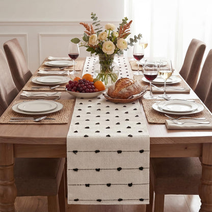 Artoid Mode Black Boho Farmhouse Cotton Woven Table Runner, Seasonal Halloween Kitchen Dining Table Decoration for Home Party Decor 12x72 Inch
