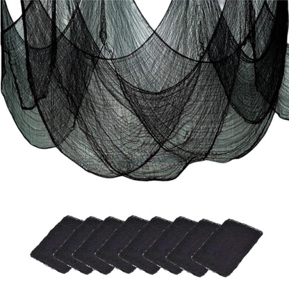 Sunlisky Halloween Creepy Cloth - 8 Pack Black - 76x30 Inch Cotton Gauze Fabric - DIY Spooky Decor for Haunted House,Spider Web,Ghost - Indoor Outdoor Halloween Party Decorations