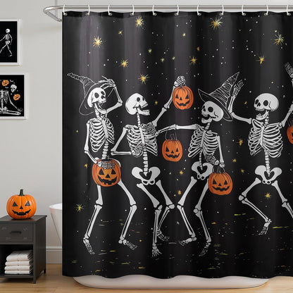 Halloween Shower Curtain: Spooky Dancing Ghosts with Pumpkins Halloween Shower Curtain Set with Hooks, Scary Skull Skeleton Bathroom Decorations for Window Home Farmhouse Indoor Decor, 72' x 72'