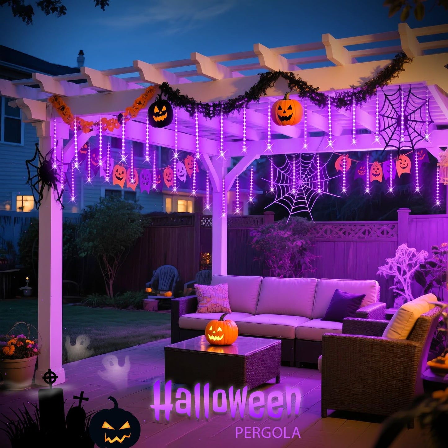 JMEXSUS Solar Halloween Lights Outdoor Purple Solar Lights