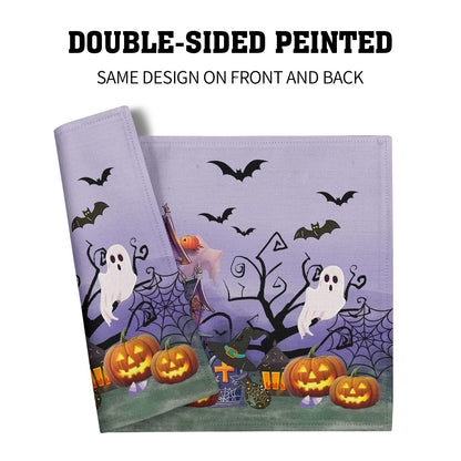 Khope Halloween Placemats Set of 4 Spider Web Pumpkin Purple Rustic Holiday Washable Heat Resistant Rectangle Dinner Mats for Party Kitchen Dining Decoration 12x18 Inch