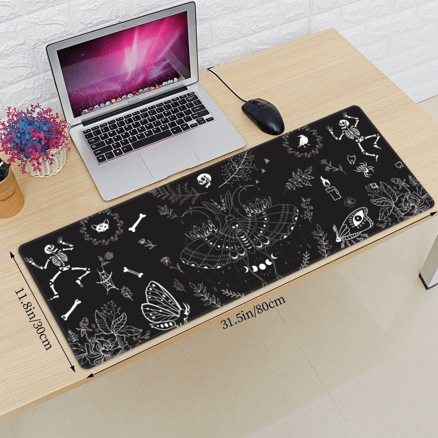 Moth Gaming Mouse Pad XL Halloween Elements Large Extended Non Slip Rubber Base Desk Mat Stitched Edge Keyboard Mat 31.5x11.8 Inch