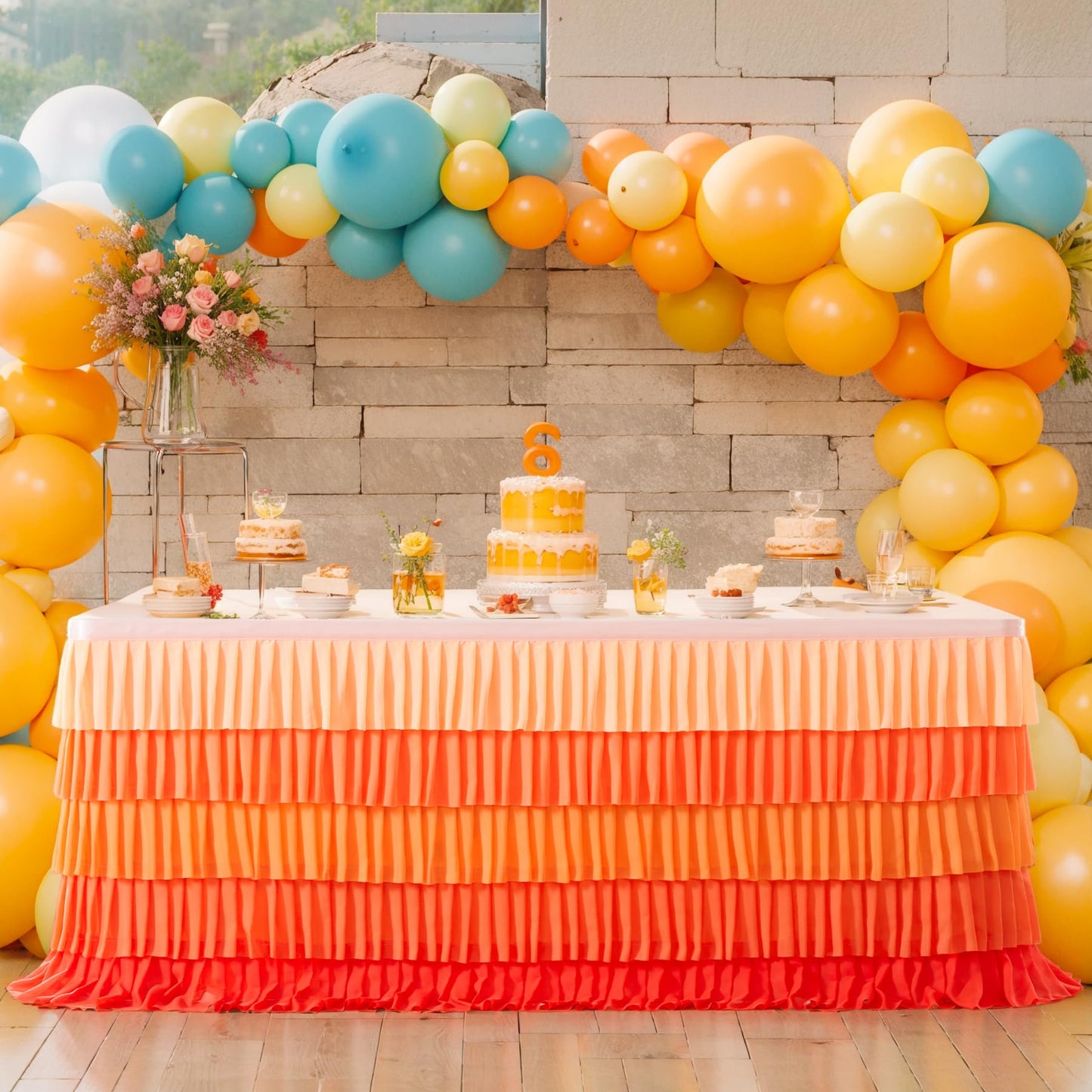 Orange Table Skirt Ruffle Fall Tablecloth for Rectangle Table 6ft Thanksgiving Christmas Birthday Party Baby Shower