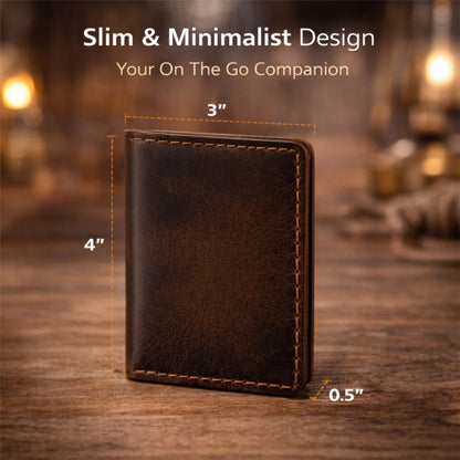 TheAntiq Credit Card Case Holder, Genuine Leather Bifold Wallet for Men and Women, Slim Minimalist Front Pocket Card Holder for Credit and Debit Cards, 4x3 Inches, Brown