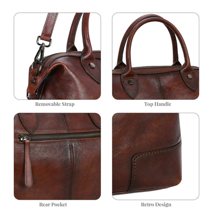 HESHE Genuine Leather Satchel Tote Bag for Women Leather Purse Large Capacity Top Handle Handbag Designer Shoulder Bags Vintage Cross Body Doctor Bag (Coffee)