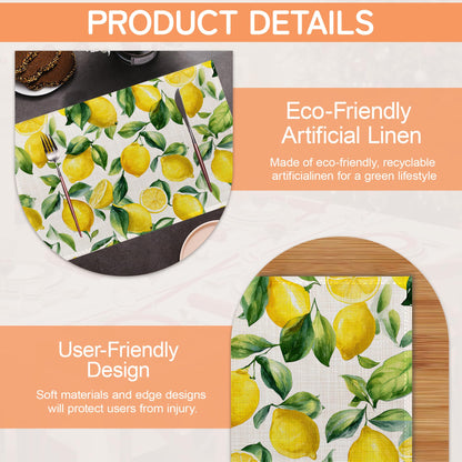Lemon Placemat Set of 6,Heat Resistant Linen Table Mats for Indoor Outdoor Home Kitchen Dining Room Table 12x18Inch