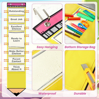 AmazingSpark 57 Pcs Classroom Behavior Chart for Student Management Kids Tracking Chart Hanging Creative Bulletin Board with 40 Clips for School Preschool Child Care(Pencil)