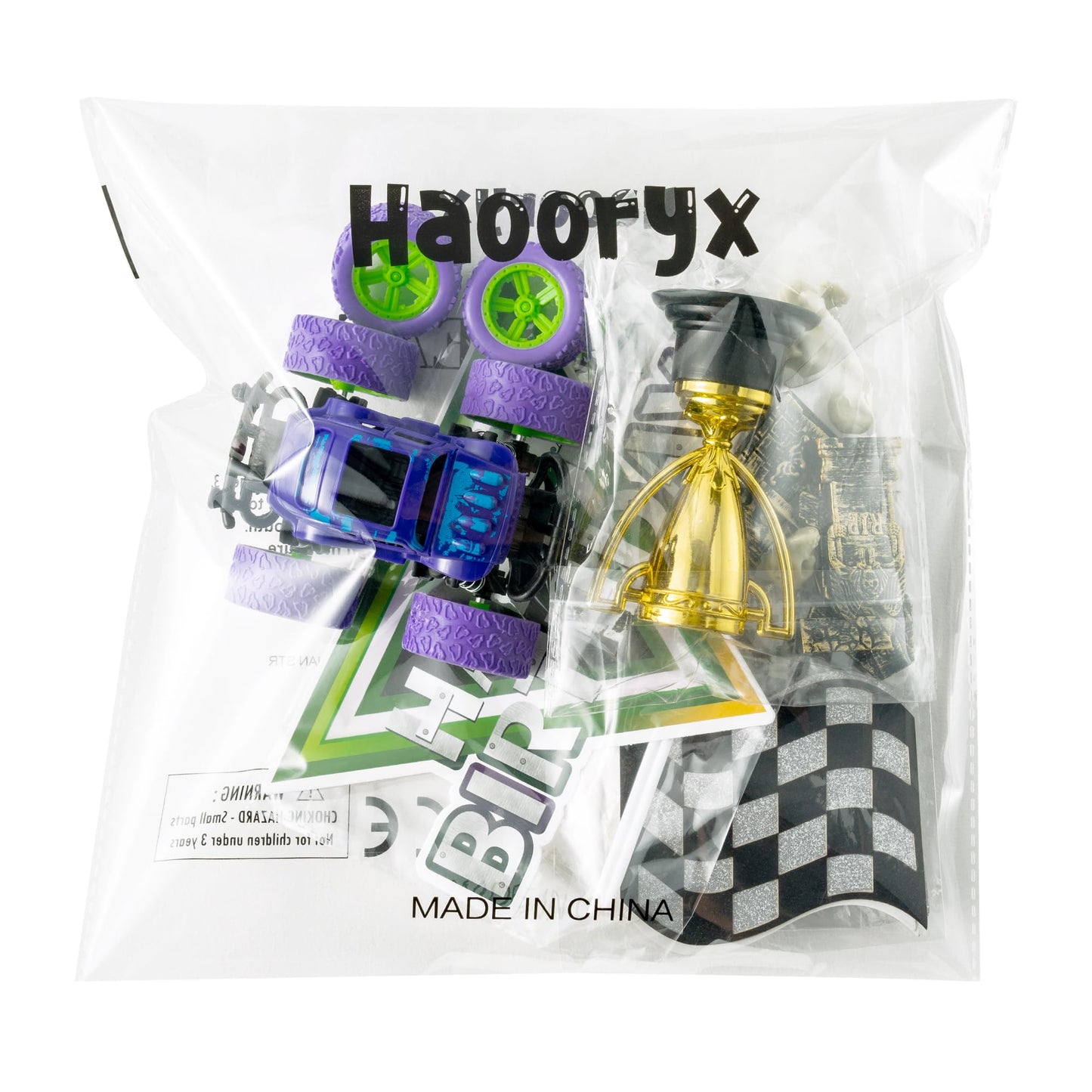 Haooryx Monster Truck Cake Topper - 40Pcs Green and Purple Monster Truck Cake Decoration Racing Car Dessert Cupcake Topper for Kid Boy Birthday Truck Theme Party Baby Shower Table Decoration Supply