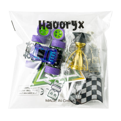 Haooryx Monster Truck Cake Topper - 40Pcs Green and Purple Monster Truck Cake Decoration Racing Car Dessert Cupcake Topper for Kid Boy Birthday Truck Theme Party Baby Shower Table Decoration Supply