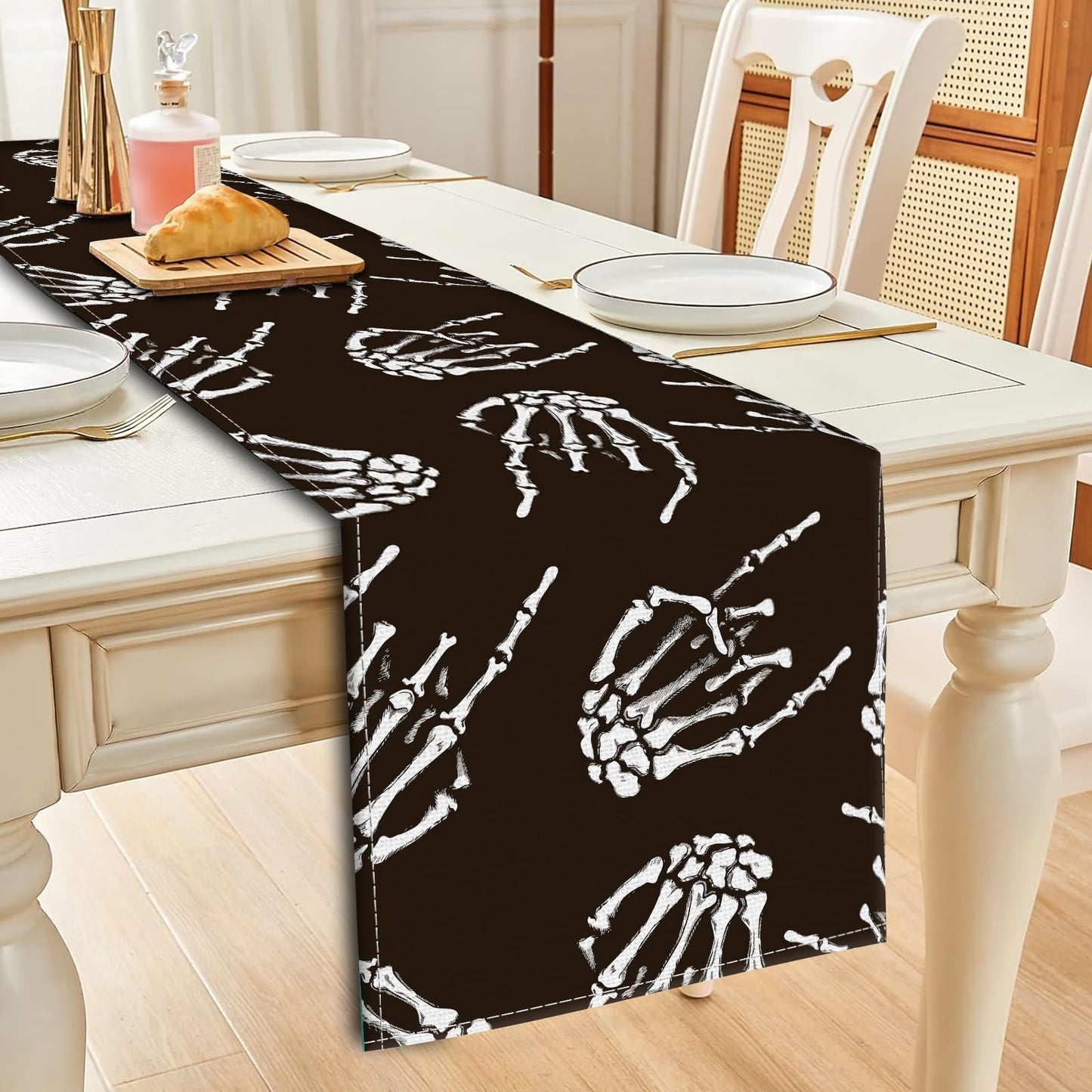 DAORJWL Funny Table Runner for Thanksgiving Christmas Home Decoration, 13 x 72 Inches Cute Kitchen Dinning Home Decor Cool Rock Skull Hands