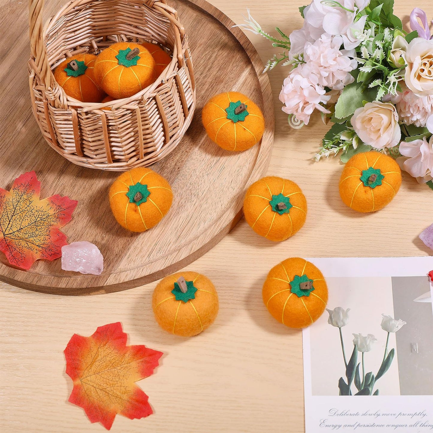CHGCRAFT 10 Pcs Wool Felt Pumpkin 1.7 Inch Mini Fall Handmade Wool Felt Pumpkins for Crafts Autumn Thanksgiving Halloween Party Favors Farmhouse Decor, Orange Yellow