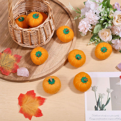 CHGCRAFT 10 Pcs Wool Felt Pumpkin 1.7 Inch Mini Fall Handmade Wool Felt Pumpkins for Crafts Autumn Thanksgiving Halloween Party Favors Farmhouse Decor, Orange Yellow
