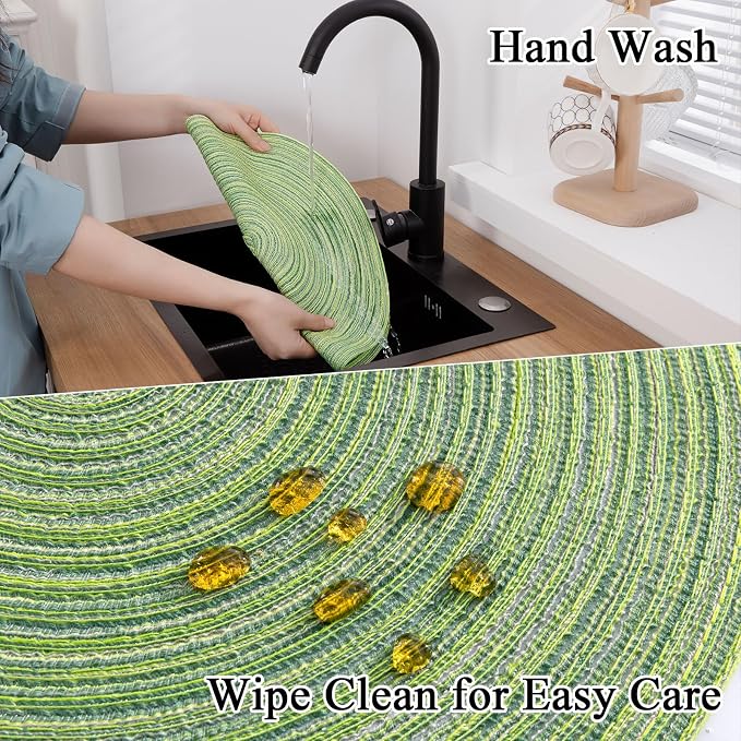 SHACOS Round Placemats Set of 4 Round Table Placemats Braided Cotton Place Mats 15 inch for Kitchen Dining Table Holiday Party (Mixed Color Pea Green, 4)