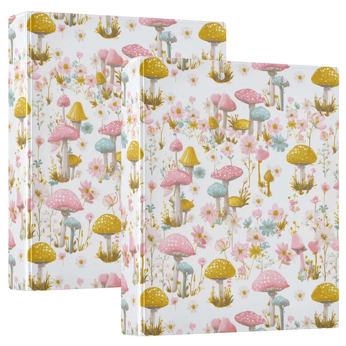 Mushroom Round Ring Binders 1.5 Inch Butterfly Snail Dragonfly Daisy Flowers 3 Ring Clipboard Binder for Office School Work Supplies File Folder Document 200 Sheet Capacity Easy Open
