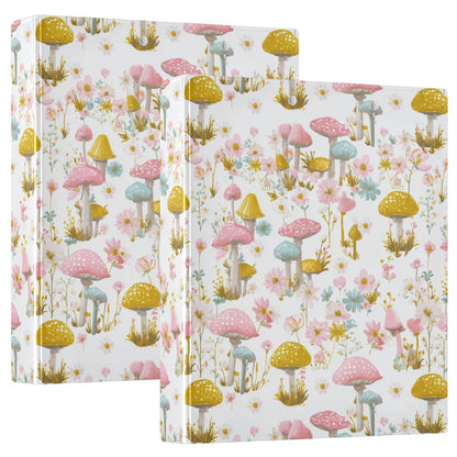 Mushroom Round Ring Binders 1.5 Inch Butterfly Snail Dragonfly Daisy Flowers 3 Ring Clipboard Binder for Office School Work Supplies File Folder Document 200 Sheet Capacity Easy Open