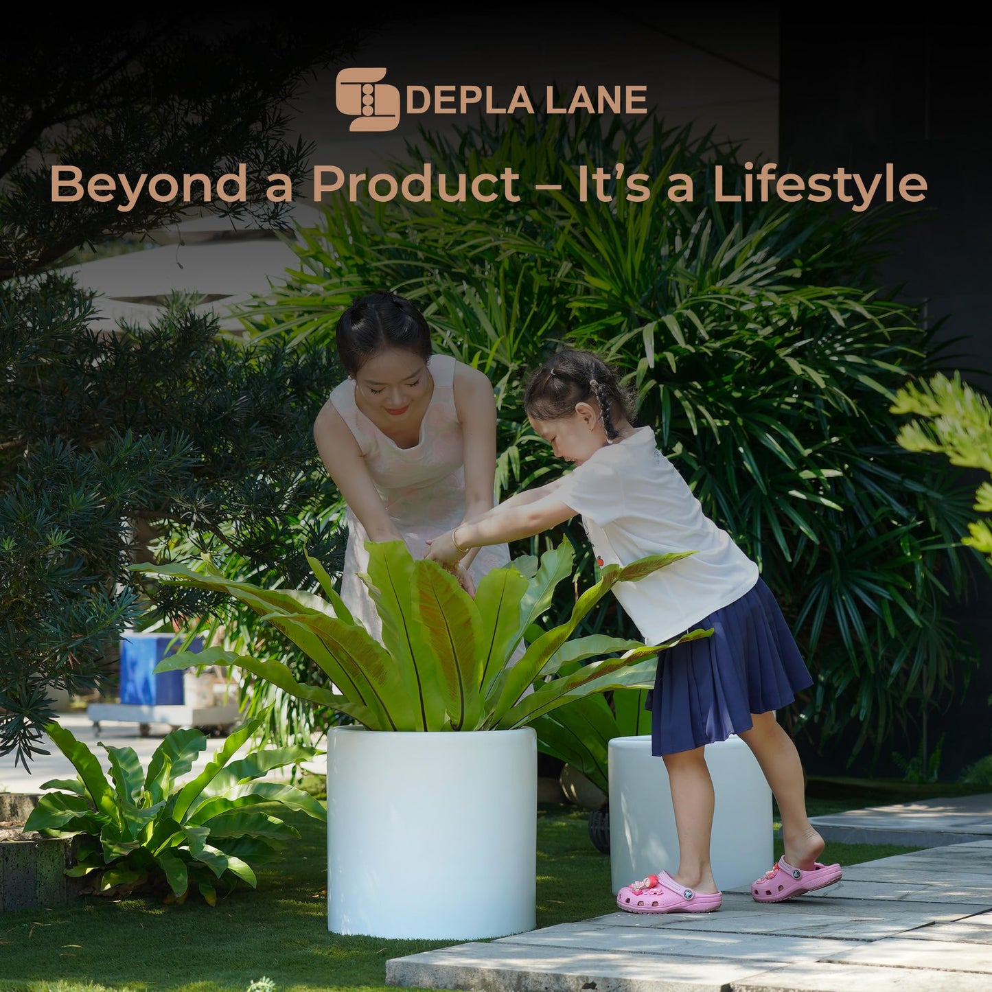 DEPLA LANE Lumero Fiberstone Cylinder Planter (14.0" Pot Opening x 15.7"D x 15.7"H) Smooth Finishes, Lightweight, Durable, UV Resistant, Modern Minimalist Decor, Indoor Outdoor Plant Pot (XL, White)