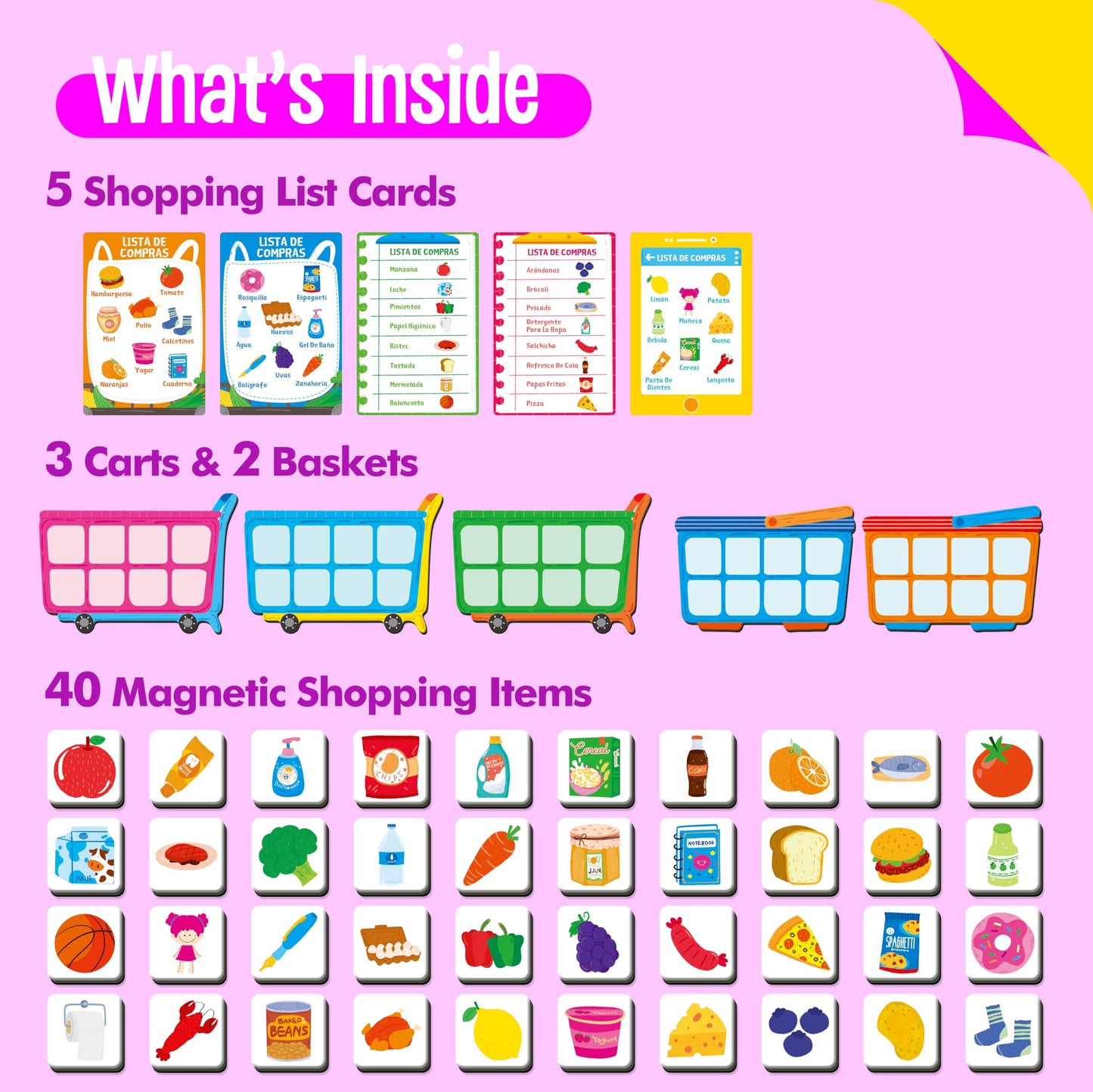 SpriteGru Magnetic Shopping List Game, Funny Spanish Groceries Matching Memory Game, Race to Collect Your Items Educational Toy for Boys & Girls at Home