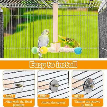 FrgKbTm Rotating Bird Perches Toy, Interactive Spinning Parrot Parakeet Toys, Wooden Exercise Stand Bird Cage Accessories for Budgies,Cockatiels,Small Birds