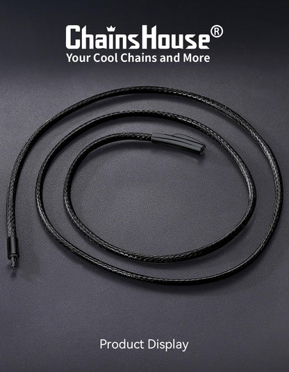 ChainsHouse Braided Leather Necklace for Men, 2MM 18 Inches Black Leather Cord Necklace with Clasp, Waterproof Mens Jewelry Gift