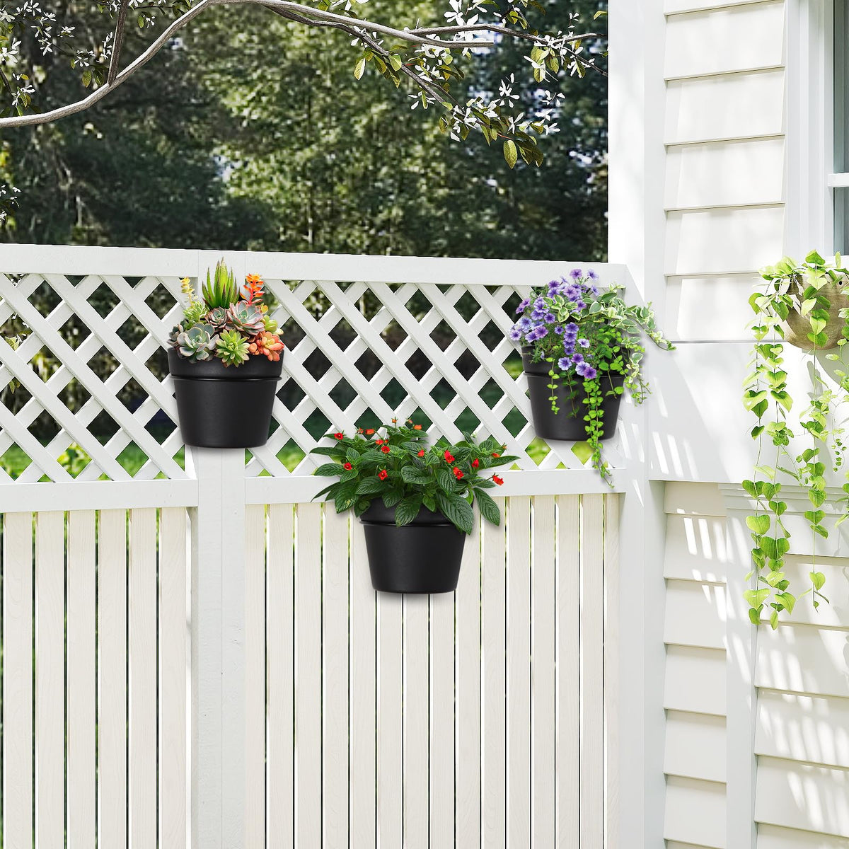 CAIJUDONG 3 Pack Wall Hanging Planters Indoor Outdoor 6.3 Inch Self-Watering Flower Pots with Leak-Proof Drainage Iron Brackets Hanging Basket Room Garden Decor(Black)
