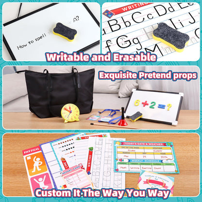 wookidel Pretend Play Teacher Set for Kids with Numbers, Bell, Whiteboard, Learning Clock Over 40 Pieces Included, Pretend Set Toys Gift for Kids Age 5 6 7 8