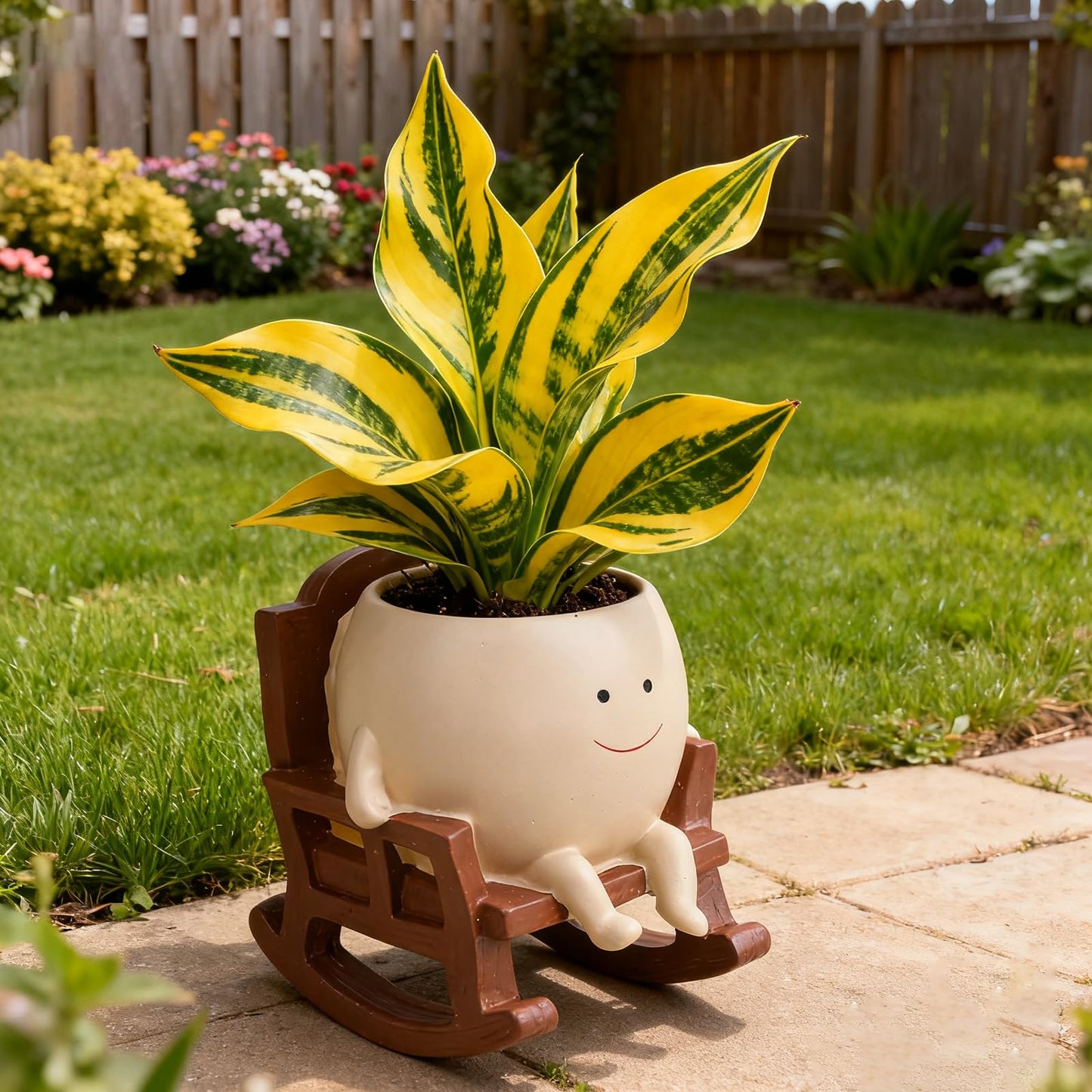 FURUBETA 4 Inch Rocking Chair Smiley Face Planter Pots with Drainage Hole, Resin Pot for Succulents, Cute Spring Indoor Outdoor Garden Decor, Unique for Plant Lovers