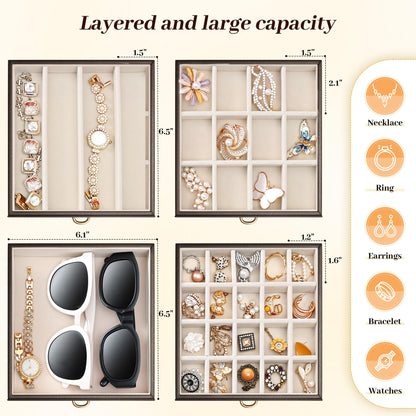 Jewelry Box for Women with Lock, 5-Layer Jewelry Organizer with Mirror & 4 Drawers, Lockable Faux Leather Storage Case for Ring Necklace Bracelet Earring, Elegant Gift for Girls Mom Girlfriend, Black