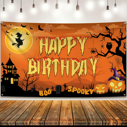 KatchOn, Halloween Happy Birthday Banner - XtraLarge, 72x44 Inch | Spooky Halloween Banner for halloween Birthday Party Decorations | Happy Birthday Backdrop, birthday Decorations Indoor
