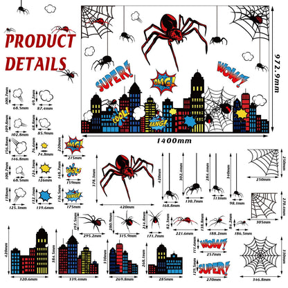 Gilprop Spider Theme Wall Stickers Spiderweb Wall Decal Colorful City Skyline Decor Pack Cool Comics Style Peel and Stick(L,Spider)