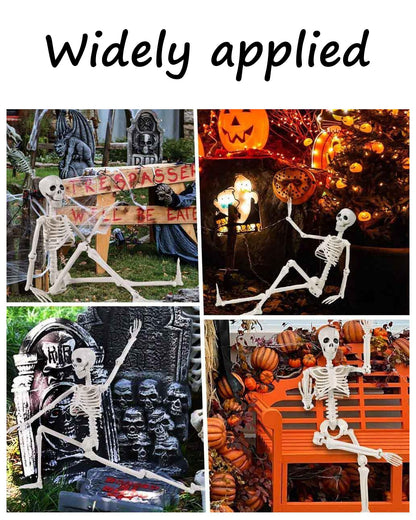 16" Poseable Halloween Skeleton Decor Realistic Bone Textured Plastic with Skull Hook, Hanging Decor for Spooky House & Graveyard Scenes