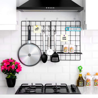 ODOXIA 4-Pack Wire Wall Grid Panel | Photo Grid Wall Decor | Metal Board for Hanging Pictures | Black Wire Organizer for Home, Office & Kitchen | Panel for Display & Storage