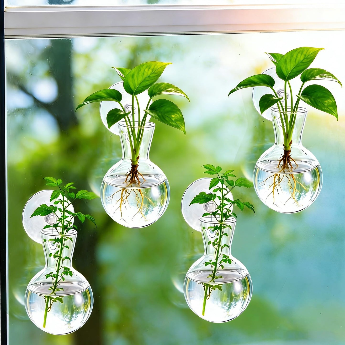 HCEWSBFD 12Pcs Window Propagation Stations Bulb Glass Vases with Suckion Cups Hooks Hydroponics Plant Propagation Vases No Nails Wall Hanging Planter for Water Plant Propagation Rooting Cuttings