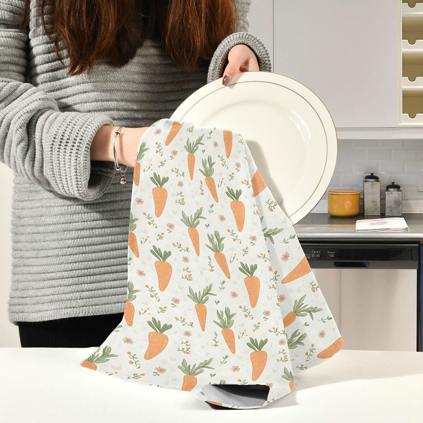 senya Kitchen Towels 4 Pack, Carrots Leaves Pattern Dish Towels Dishcloth 18x28 Inch for Kitchen Household Cleaning