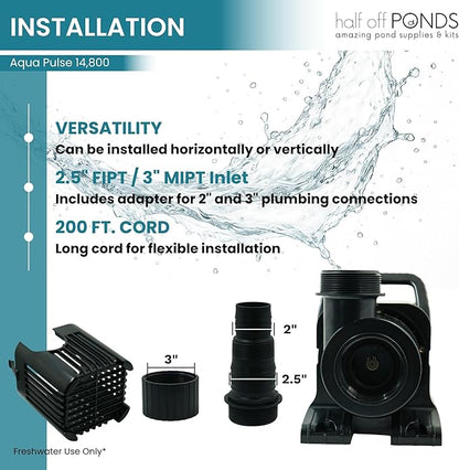 HALF OFF PONDS Submersible Water Pump, 14,800 GPH Pond Pump with 200FT Power Cord and 35.5FT Max Head, 1,100W Ultra Quiet Energy Efficient Pump for Koi Pond, Fountain, Waterfall, Water Garden, Skimmer