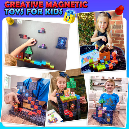 Magnetic Blocks - Build Mine 3D Magworld Forest Lava Set, STEM Magnetic Building Blocks for Kids Ages 4-6 6-8 8-12, Educational Sensory Toys for Toddlers, Birthday Gifts for 3+ Years Old Boys & Girls