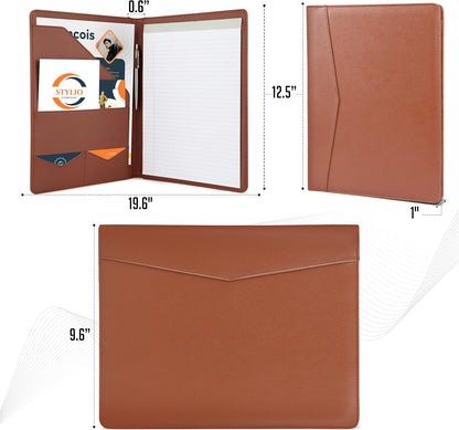 STYLIO Padfolio Portfolio Organizer Binder (Tan Color) | Interview Resume Folder, Document, Business Card Holder |w/Letter-Sized Notepad | Handsome Brown Faux Leather Folio Matte Finish