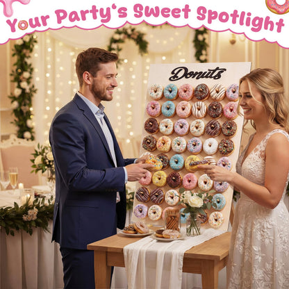 Threehoney 39.4" x 26" Extra Large Donut Wall Display Stand for 96 Donuts, Solid Wood Donut Wall Board for Wedding, Baby Shower, Birthday Party, Dessert Table Decorations(Natural)