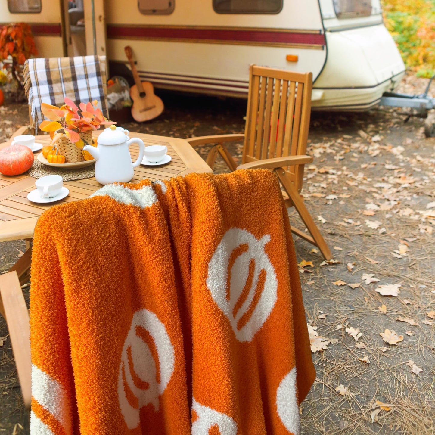 Large 58"x75" Pumpkin Throw Blanket Microfiber Super Soft Fluffy Fuzzy Plush Fall Halloween Reversible Blanket Baby Kids Adults | Modern Pumpkin Print | Adults