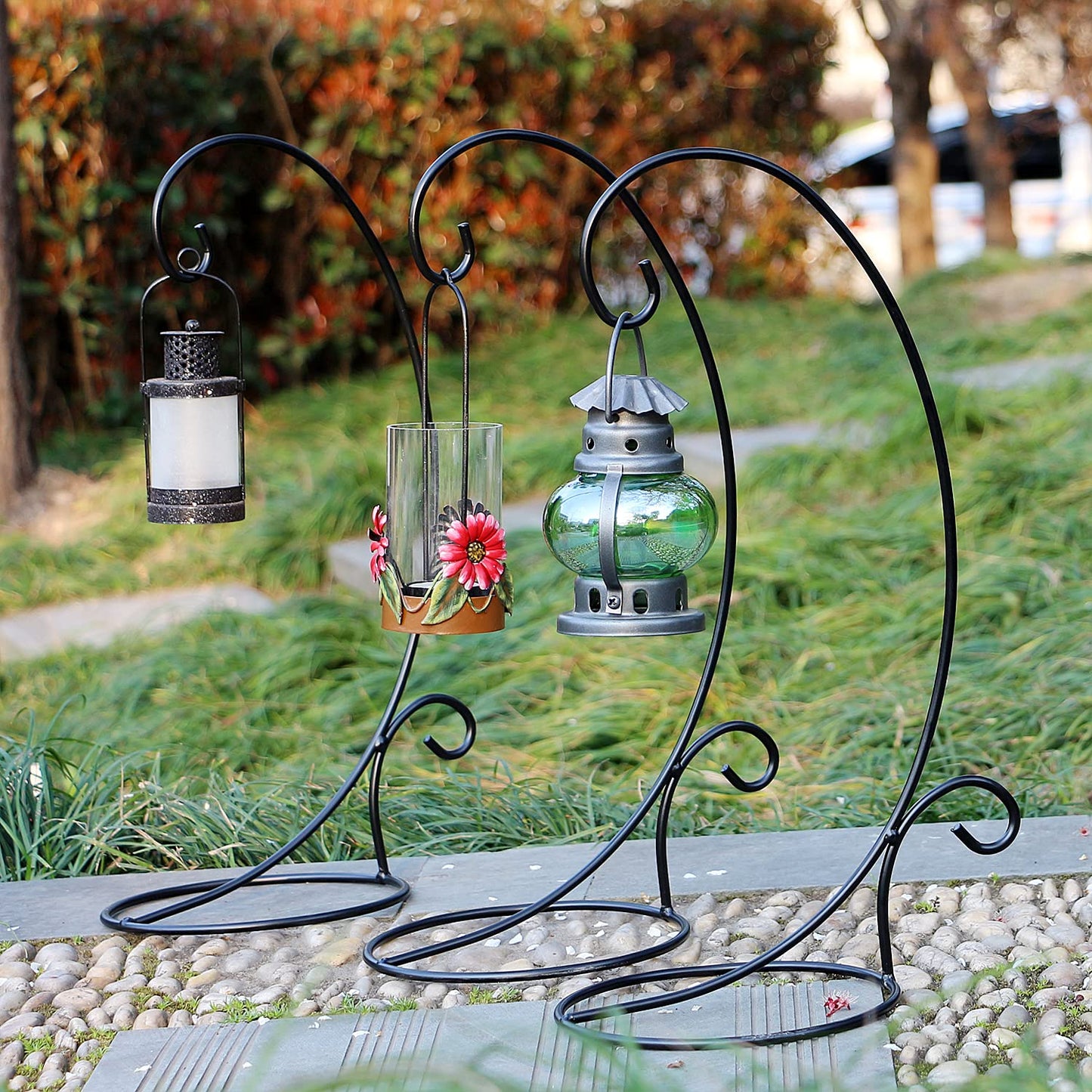 K KILIPES 2 pack 18" H Ornament Display Stand, Metal Black Iron Glass Ball Ornaments Rack Holder for Hanging Air Plants Terrarium Wedding Mother's Day Decor