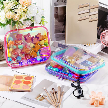 Hoolerry 3 Pcs Clear Hard Zipper Case Hard Plastic Zipper Pouch Makeup Bag Portable Travel Organizer for Cosmetics, Office Supplies, Documents & Toiletries(Laser,M)
