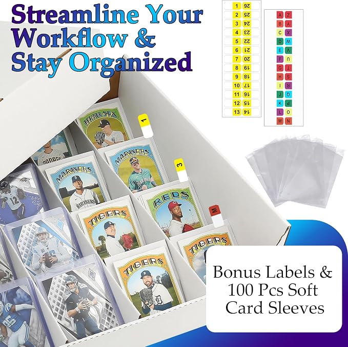 Storage Standard Card Sorting Tray With a lid,Stackable Trading Cards Raw For 20-Compartment Card Sorting Tray With index Labels,Sleeved or Toploaders for Mtg,Tcg,Sports Cards.Cardshow Vendor Showcase