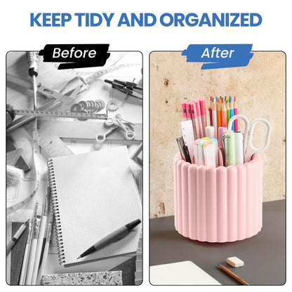 Sallurna Desk Organizer, 360° Rotating Pen Holder for Desk, Pencil Cup with 7 Compartments Storage Box Caddy for Kids, Office, School, Home (Pink)