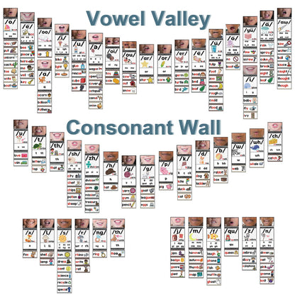 Gersoniel 220 Pcs Sound Wall Classroom Neutral Phonics Kits Science of Reading Posters for Classroom Consonant and Vowel Valley Decor Speech Material,Phonemic Awareness,Esl Teaching Material(Cute)