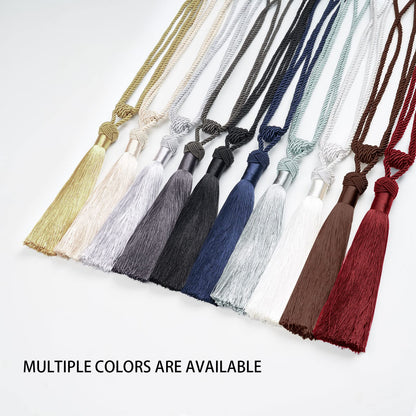 NICEEC 4 Pack Long Tassel Curtain Tiebacks Handmade Braided Rope Knot Drape Tie Backs European Style Decorative Curtain Holdbacks for Home & Office Window Drapery (Grey)