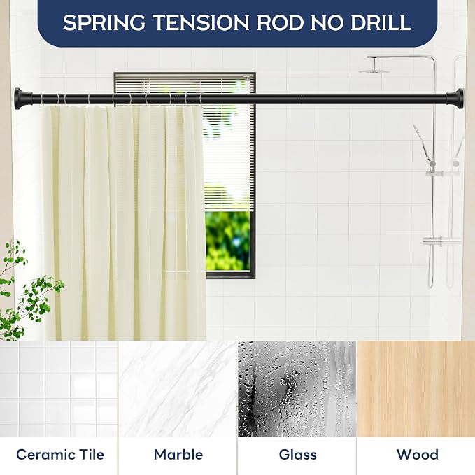 STARLATTA Adjustable Shower Curtain Rod 31-104 Inch, Never Rust Stainless Steel Black Tension Rod, 1" Heavy Duty No-Drill for Bathroom, Kitchen & Closet