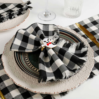 wonlex Buffalo Check Cloth Napkins Set of 6, 18 x 18 Inches Plaid Dinner Napkins, Reusable Washable Napkins for Halloween, Wedding, Parties, Festival, Cocktail (Black-White)